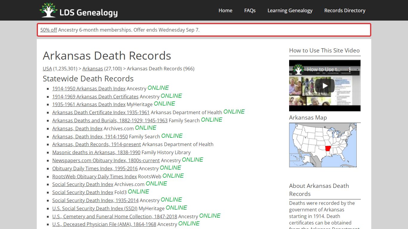 Arkansas Death Records - LDS Genealogy