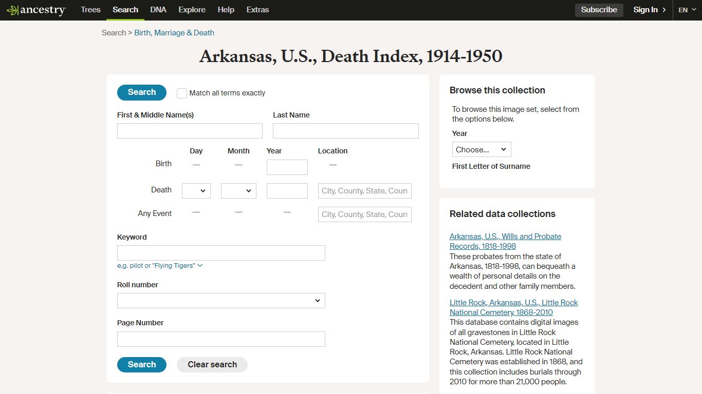 Arkansas, U.S., Death Index, 1914-1950 - Ancestry.com